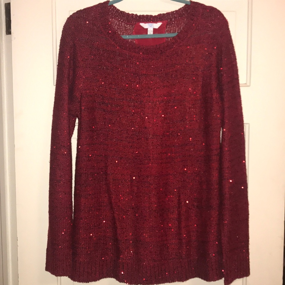 Time and Tru Red Sparkly Sweater